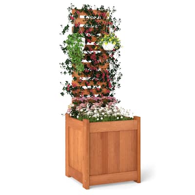 Solid Wood Raised Garden Bed with Trellis Planter Box for Vegetables Flowers Herbs Outdoor Indoor Vertical Planter