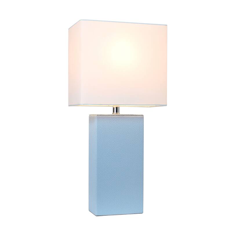 Leather Table Lamp with White Fabric Shade