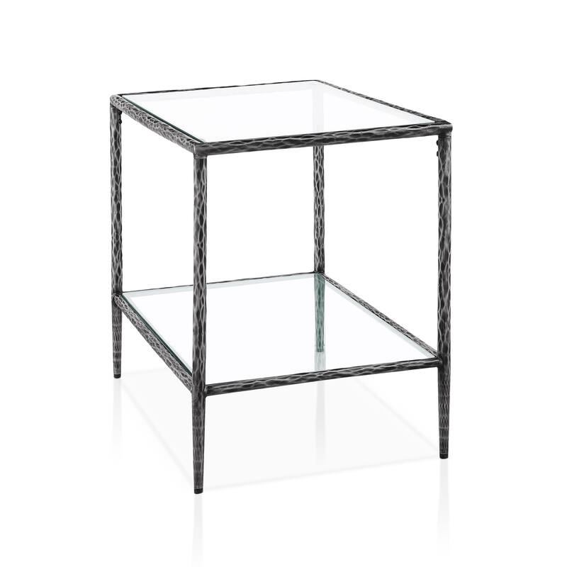 247 Shop At Home Lalia Modern Hammered Metal 2-Piece 1-Shelf Coffee Table Set