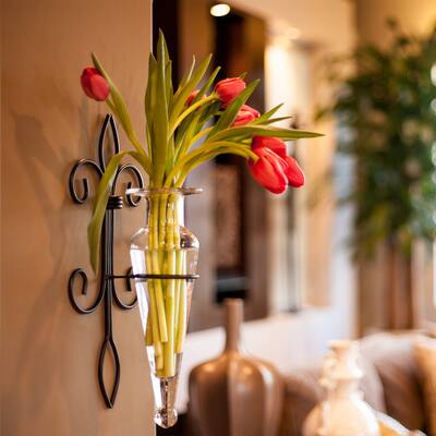 Clear Amphora Vase on Fleur de Lis Sconce