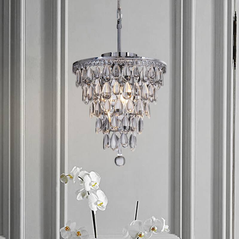 3 Light Glam Crystal Tier Pendant Chandelier - Chrome