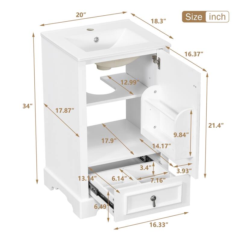 20 Inch Bathroom Vanity with Ceramic Sink