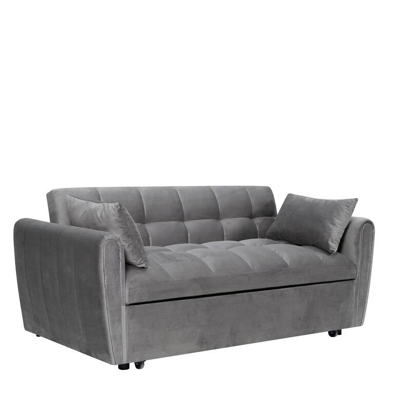64.9" 3-in-1 Convertible Velvet Double Futon Sofa Bed with 2 Pillows