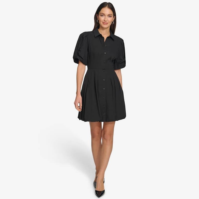 DKNY Puff Sleeve Poplin Mini Dress