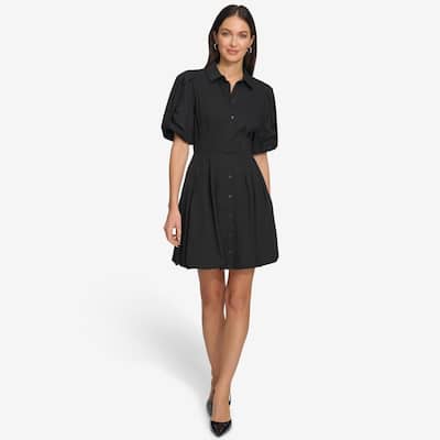 DKNY Puff Sleeve Poplin Mini Dress
