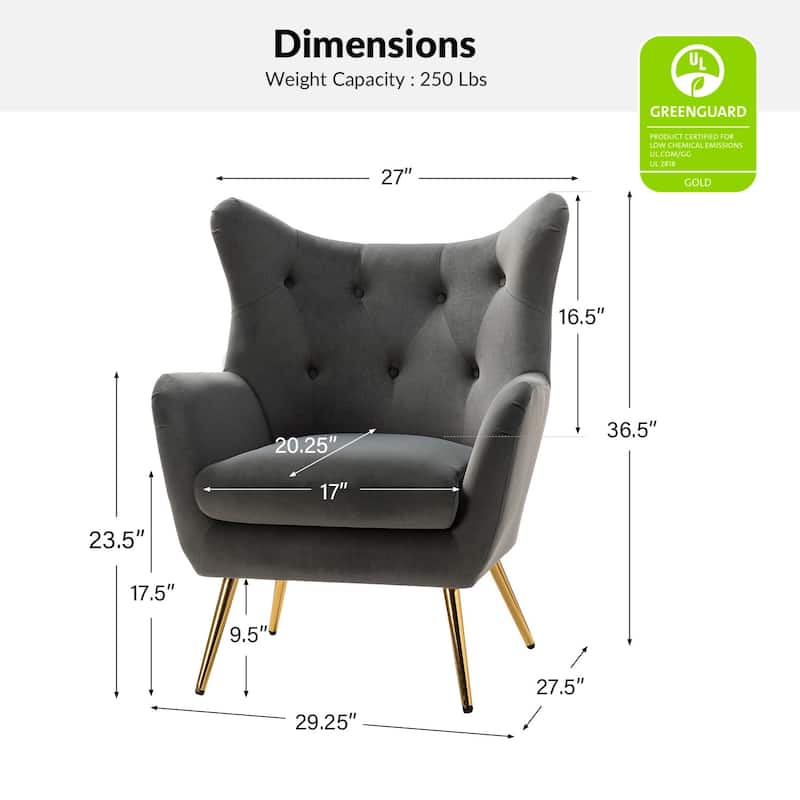 Eusebio Tufted Velvet Accent Chair with Wingback, Arms, and Metal Gold Legs for Living Room or Bedroom by HULALA HOME