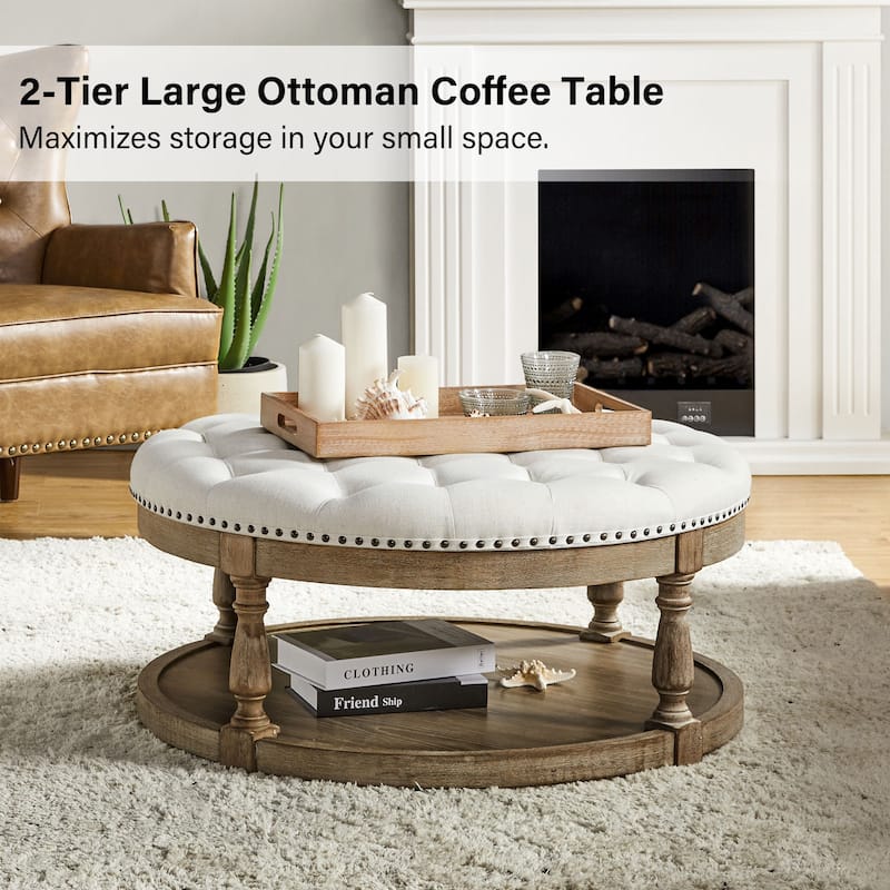 Illyria Transitional Multifunctional Tufted 35.5" Storage Ottoman Table with Spindle Legs by HULALA HOME