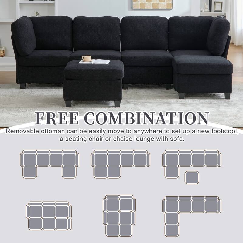 GDFStudio - Modular Polyester 6-Seat 113.39" Sectional with Storage Ottoman