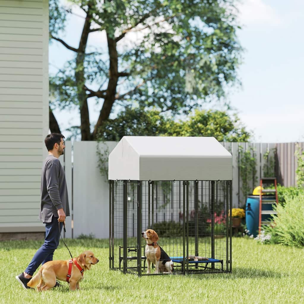 PawHut Outdoor Dog Kennel with Roof, Wire Playpen with Escape-Proof Lock, Waterproof Cover, 4' x 4' x 6'