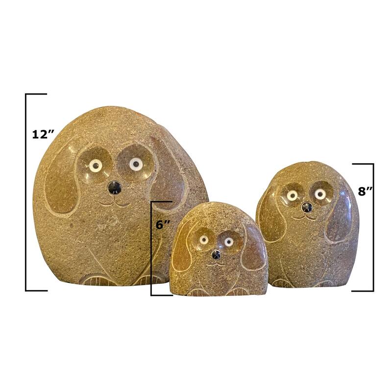 Natural Granite Boulder Animal Statues - 3 Piece Families - Dog, Angry Bird, Hedgehog, Cat, Owl, or Turtle