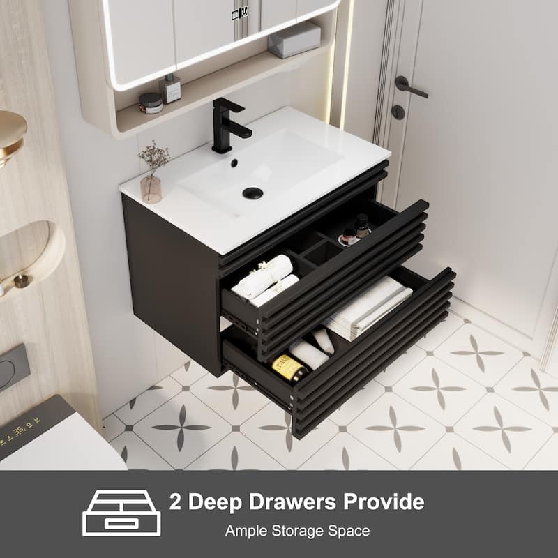 Bathroom Vanity with Drop-In Ceramic Sink Wall-Mounted Storage Cabinet