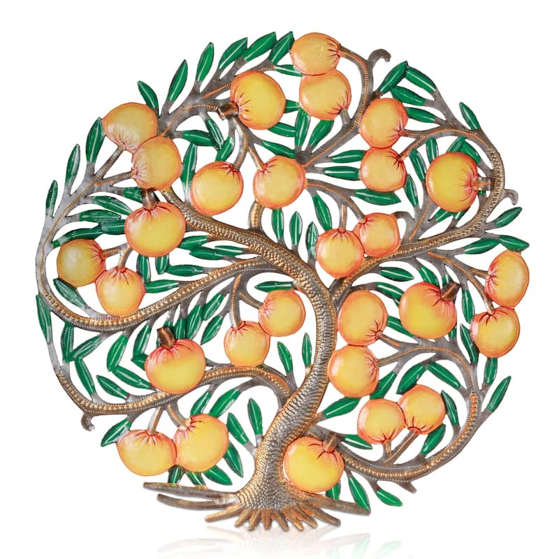 Vibrant 3D Orange Tree Haitian Metal Drum Wall Art