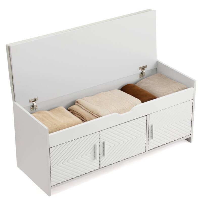 Wooden Entryway Storage Bench with Cushioned Seat - Hidden Compartment Shoe Bench, Multipurpose Hallway & Bedroom Storage