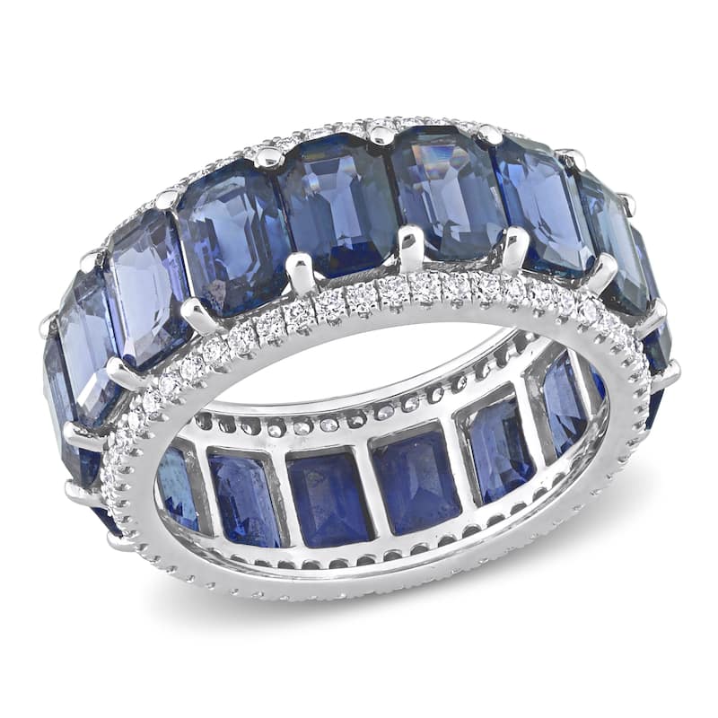 Miadora 14k White Gold 11 7/8ct TGW Blue Sapphire & 5/8ct TDW Diamond Eternity Wedding Band Ring