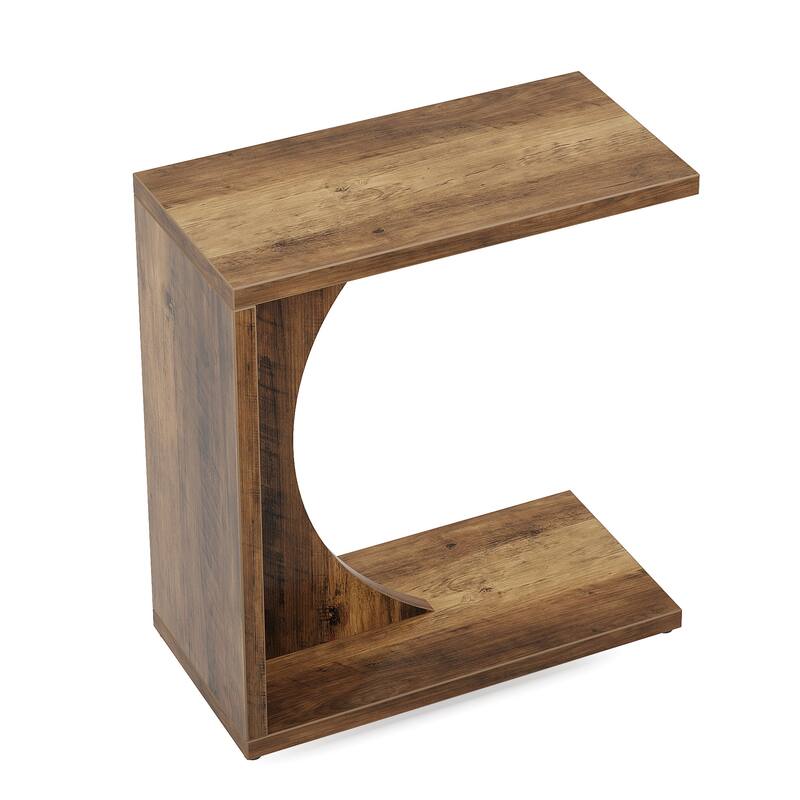 Wood 2-Tier C-Shaped End Side Sofa Couch Table for Small Space