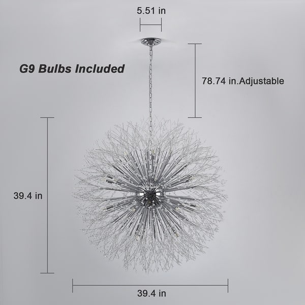 dimension image slide 4 of 5, Contemporary 16/20/24/30-Light Glam Oversized Firework Crystal Sputnik Chandelier Dandelion Pendant Light, Includes Bulbs