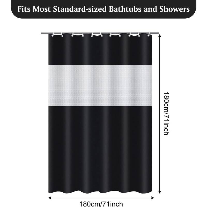 Black Shower Curtain Liner Shower Curtain Set With 12 White Hooks