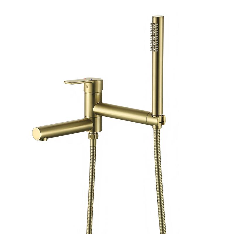 Modland Wall-Mounted Bathtub Faucet with Hand Shower, NSF Certified, 1.59GPM Flow, 90 Rotatable, Gold/Black - Brushed Gold