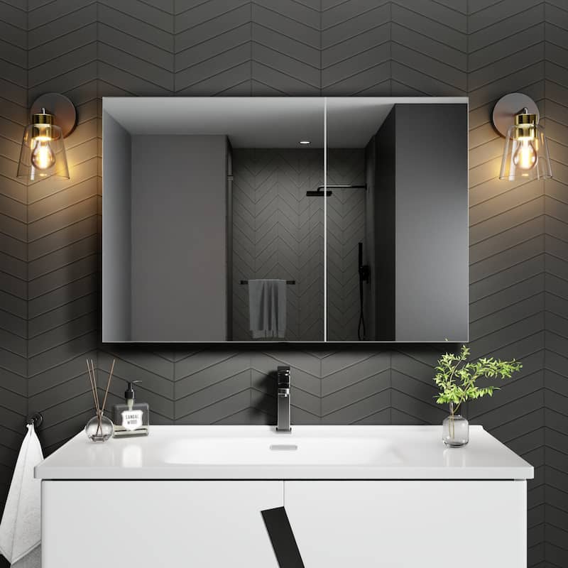Modland 30"-36"W x 24"H Double Door Bathroom Medicine Cabinet with Mirror,Aluminum Frame - 36"x24"