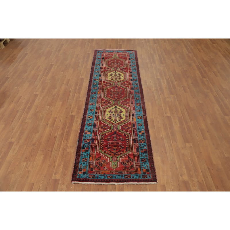 Hand Knotted Oriental 100% Wool Carpet Traditional Tribal Red Ardebil Runner Rug - 10' 6'' X 3' 0''
