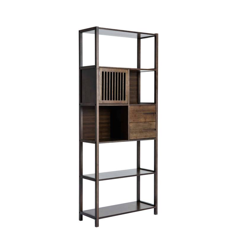 Selma Bamboo Bookcase Left Facing Spindle Cabinet - Cappuccino