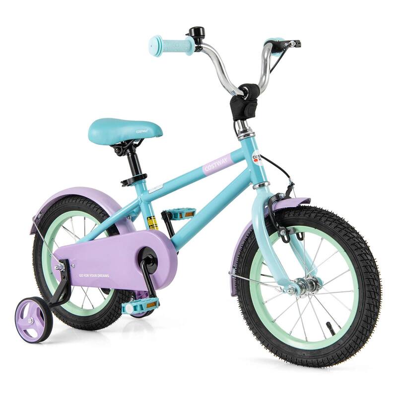 Costway 14" Kids Bike with Adjustable Saddle Handlebar Removable - Blue