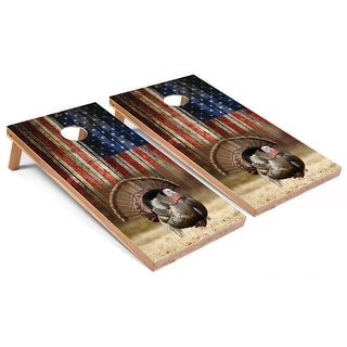 Solid Wood Cornhole Boards - American Flag Turkey Design