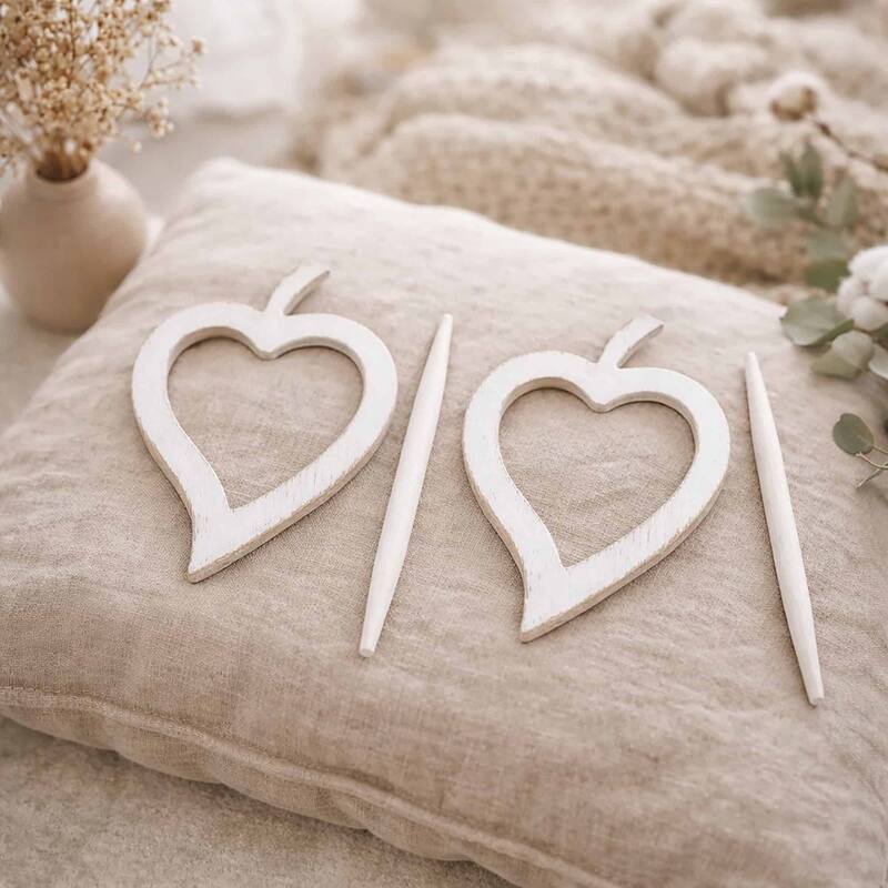 Set of 2 Wooden Heart Tieback Fjord Big Size - 8"L x 5.7"W x 0.8"D - White