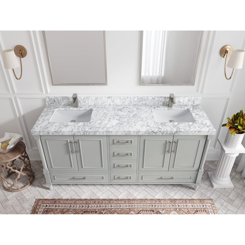 Willow Collections 72 in. W x 22 in. D Aberdeen Double Sink Bathroom Vanity with Countertops - 2" Carrara Marble - Coventry Gray