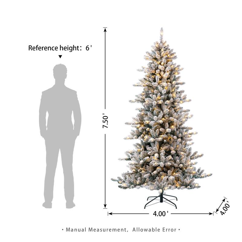 Glitzhome 6FT/7.5FT/9FT/11FT Snow Flocked Pre-lit Artificial Fir Christmas Trees