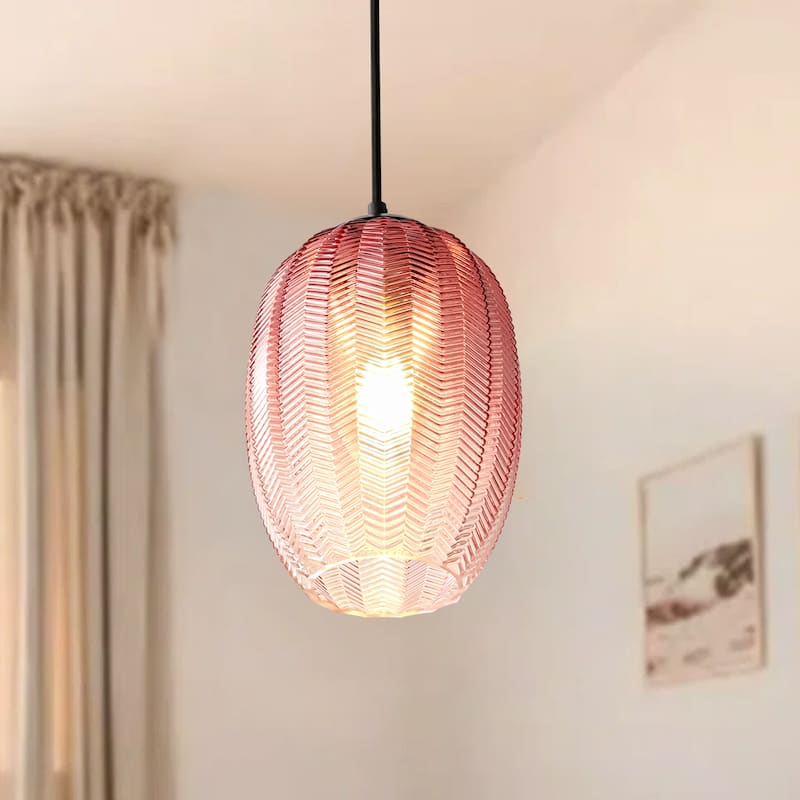 1/3-Light Modern Black Cylinder Colored Textured Gradient Glass Pendant Light for Kitchen Island or Stairway