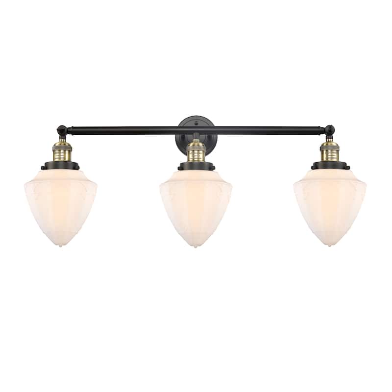 Innovations Lighting Bullet - 3 Light 34" Bath Vanity Light - Matte White/Black Antique Brass