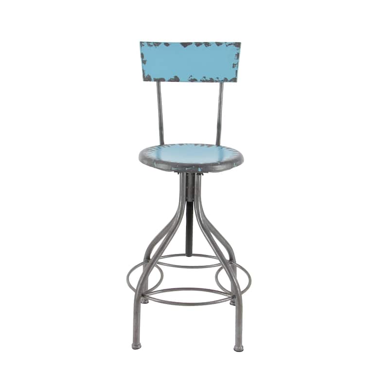 Metal Distressed Bar Stool with Gunmetal Legs and Backrest -Teal, Beige or Red - Roche River Decor