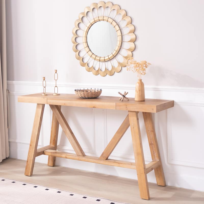 58.5" Farmhouse A- frame Wood Console Table, Spacious Surface