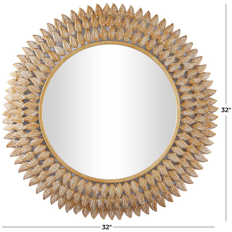 Gold Metal Radial Leaf Room Wall Mirror - 32"W, 32"H