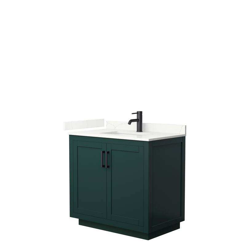 Miranda 36-inch Single Vanity, Quartz Top - Green, Black Trim, Giotto Quartz Top
