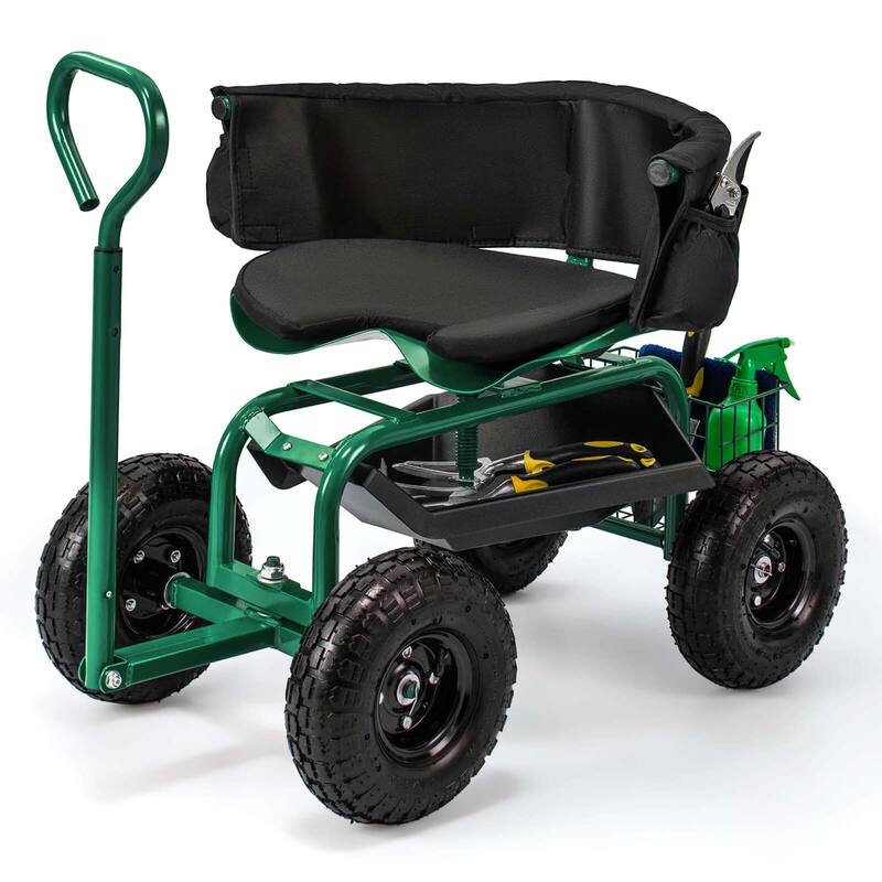 Costway Rolling Garden Cart Height Adjustable Scooter with Swivel Seat - See Details - Green