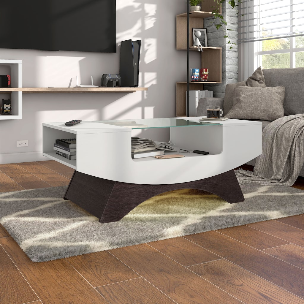 Furniture of America Angelic Contemporary Storage Coffee Table with Glass Insert