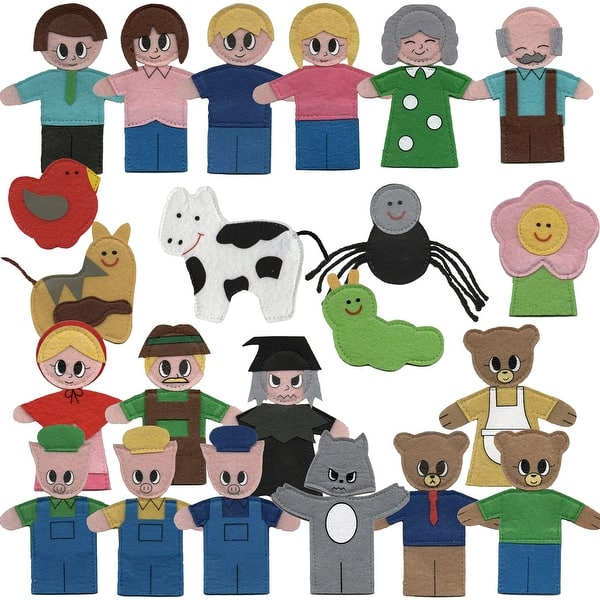 slide 2 of 4, Get Ready Kids Felt Finger Puppets for Storytelling, 4", Fairy Tales & Nursery Rhymes, Set of 23 - Multi Multi - Kids