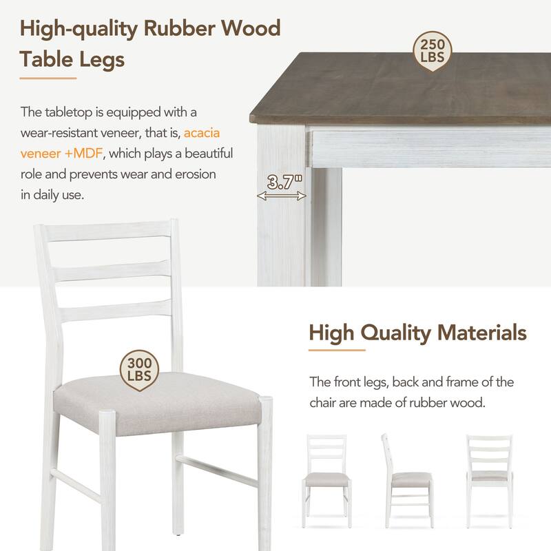 Brown+White 7-Piece Wooden Dining Table Set with 6 Chairs & Extendable Table