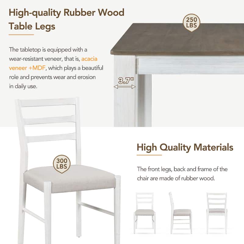 Extendable Table with 12" Removable Leaf, 7-Piece Wooden Dining Table Set with 6 Upholstered Chairs & 2 Drawers