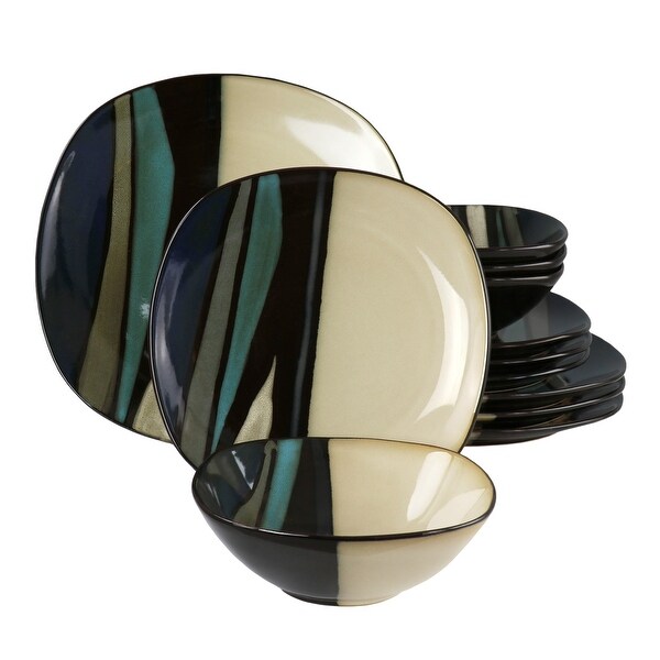 Hometrends Althea 12 Piece Soft Square Stoneware Dinnerware Set in Teal Bed Bath Beyond 38463789