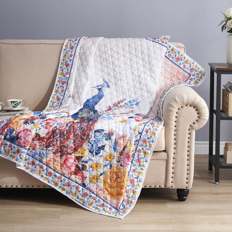 Barefoot Bungalow Garden Peacock Throw Blanket and Home Decor Tapestry