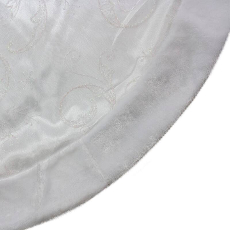 48-Inch White Sheer Organza With Faux Fur Trim Christmas Tree Skirt