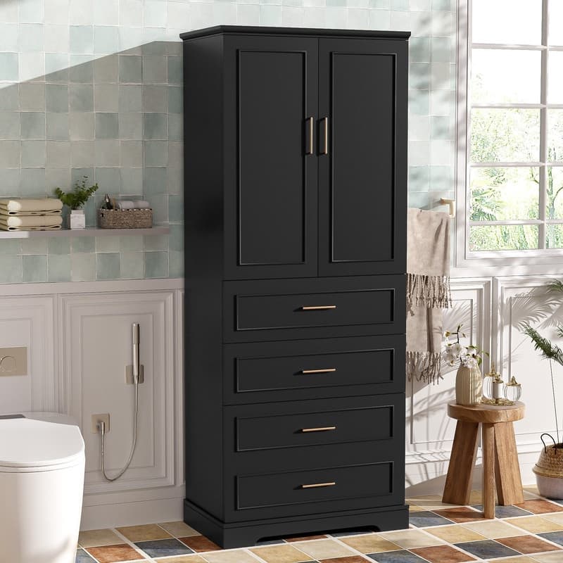 Modern 72.2"H Freestanding Bathroom Cabinet with Adjustable Shelves and Soft-Close Doors for Organized Storage