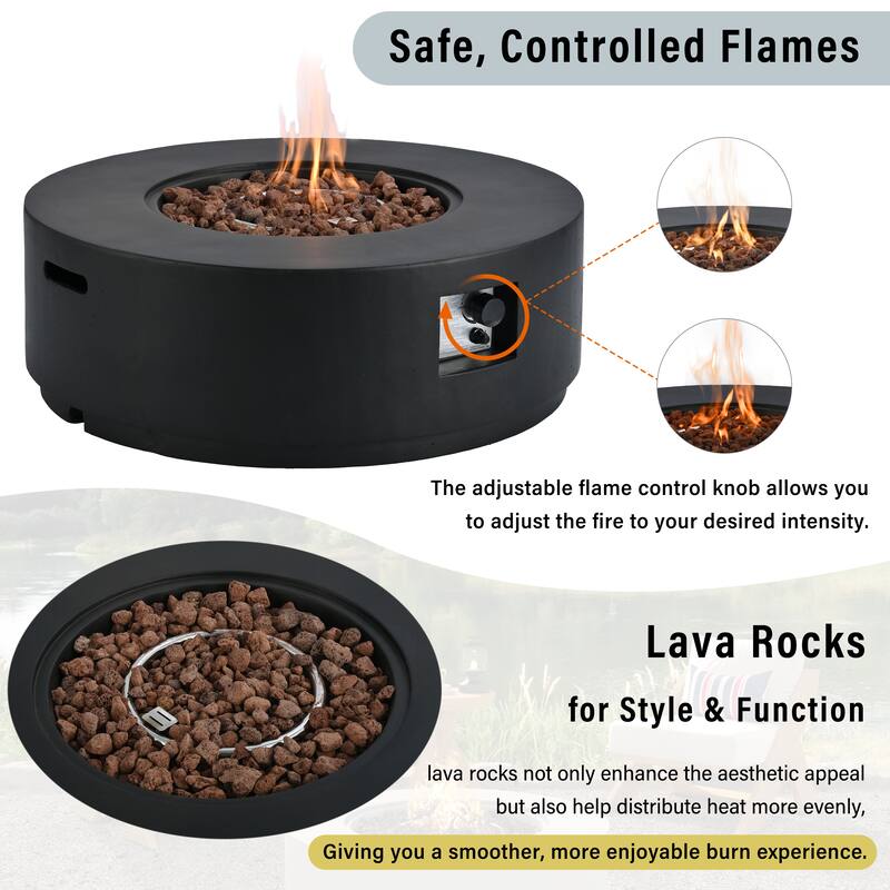 38.2" Round Outdoor Propane Fire Pit, Outside Fire Pit Table with 50000 BTU, Steel Burner, Lava Rocks, Waterproof Cover
