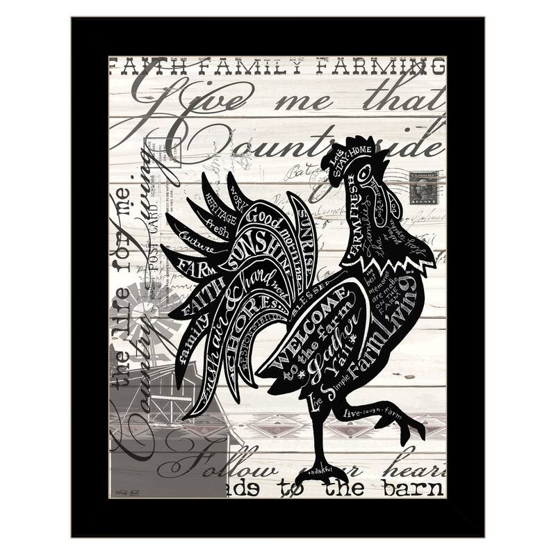 TrendyDecor4U Contemporary "WELCOME TO THE FARM CHICKEN" Framed Print Wall Art - Black