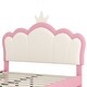 preview thumbnail 16 of 34, Cute Girl Princess Bed with Crown Headboard, PU Upholstered Platform Bed, Wood Panel Bed Low Profile Bed