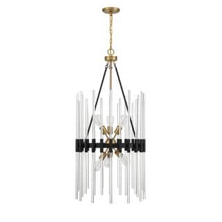 Santiago 6-Light Pendant in Matte Black with Warm Brass Accents