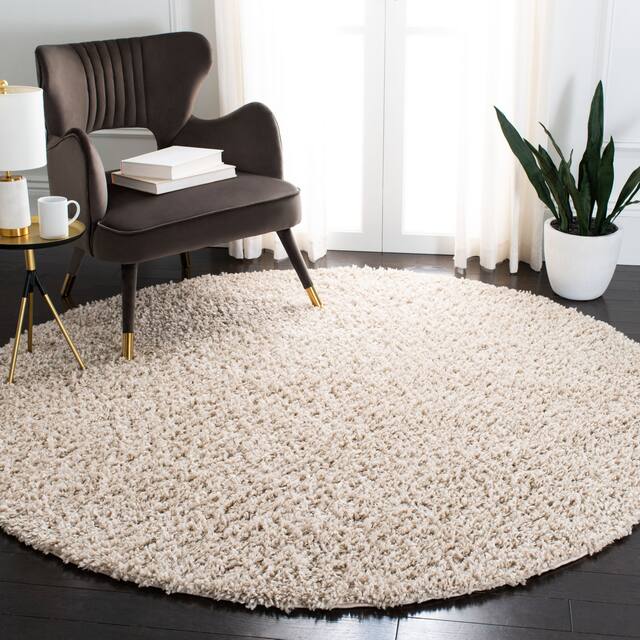 SAFAVIEH August Shag Veroana Solid 1.5-inch Thick Rug - 6'7" Round - Beige